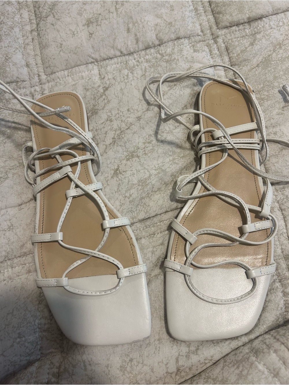 Marc Fisher White Lace-Up Square Toe Sandals